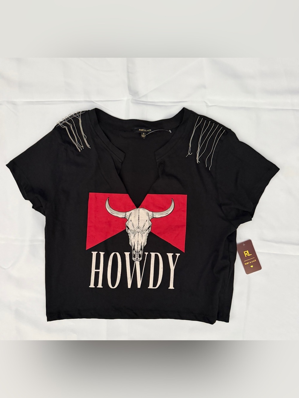Black "Howdy" Graphic Tee with Red Accent